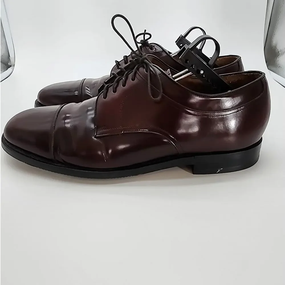 Johnston & Murphy Men's 10.5 Burgundy Leather Cap-Toe Lace Oxford Dress Shoes